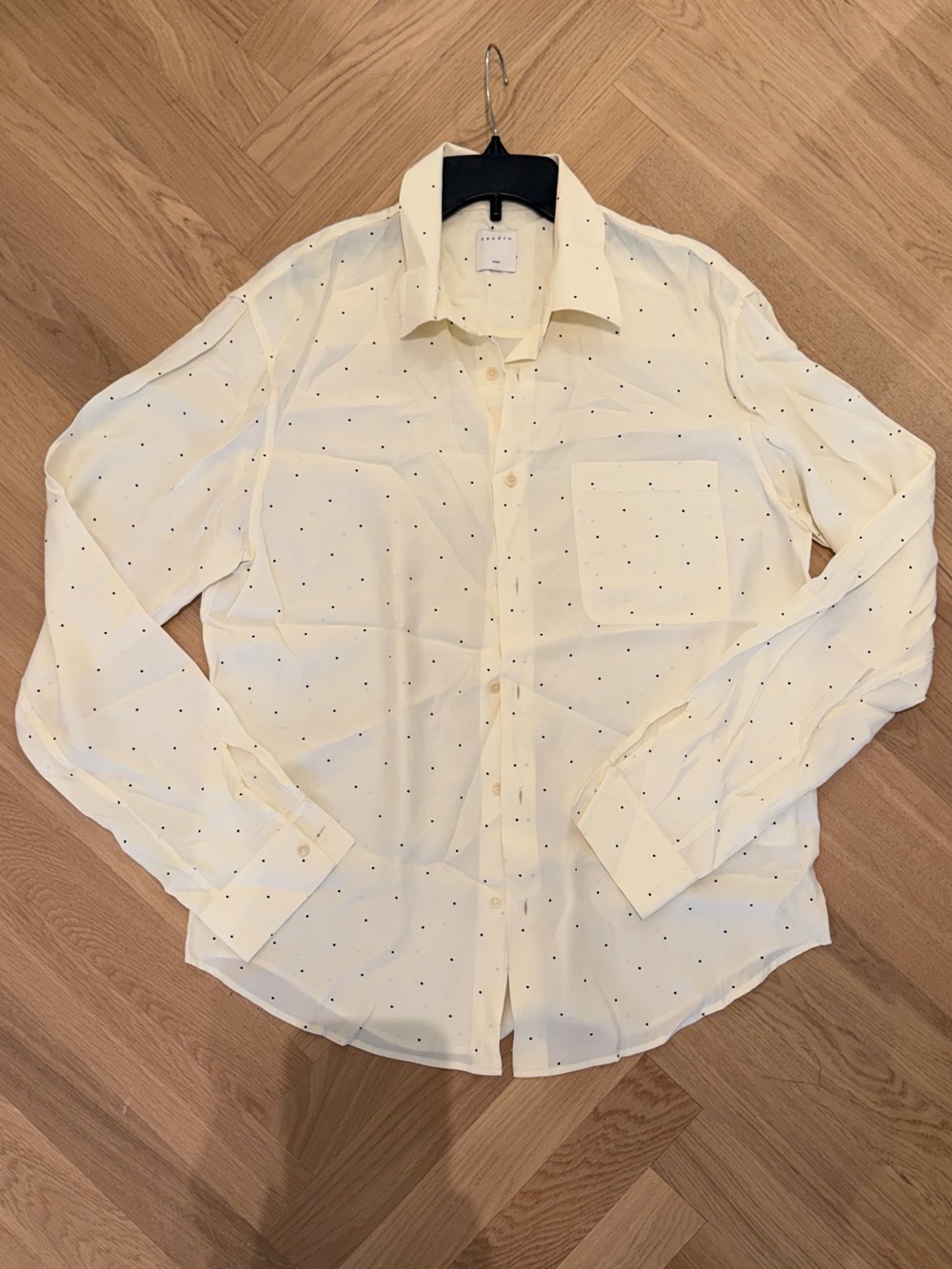Sandro Men's Cream Button-Down Shirt with Subtle Dot Pattern